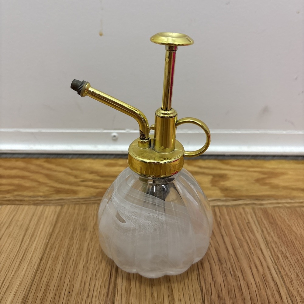 Plant Mister- White Color Glass‎ Bottle & Gold Tone Sprayer